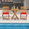 Set of 2 Armless Outdoor Folding Chairs with Seat Cushions and Slatted Backrest